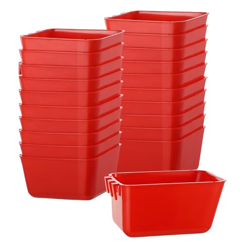 20 Pcs Cage Cups 16 oz Chicken Feeder Waterer Birds Feeders Hanging Bunny Cage Feeder Chicken Water Bowl Feeding Seed Bowl for Pet Parrot Rooster Parakeet Gamefowl Poultry Pigeon Wire Cage - color: red