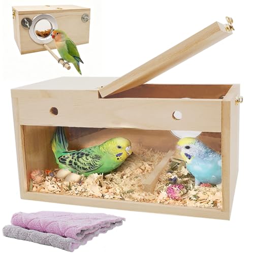 kathson Parakeet Nesting Box,Transparent Parrots Breeding Mating Boxes Nest House,Bird Cage Nesting Box for Cockatiel,Budgie,Lovebirds,Conure,Finch,Canary,M - size: M: 9.8*4.7*4.9 inches