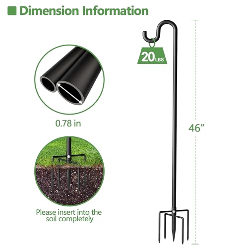 46" Shepherds Hooks for Outdoor, Extra Thick Bird Feeder Pole with 5 Prong Base, Adjustable Shepards Hook for Garden, Weddings, Hanging Plant - size: 48 Inch