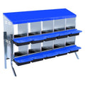 GarveeHome 2-Tier Chicken Nesting Box, 10 Compartment Metal Chicken Laying Boxes with Waterproof Roof ＆ Removable Trays for Hens, Poultry，Easy Egg Collection - color: Blue, size: 53.5"L x 16.9"W x 26.6"H