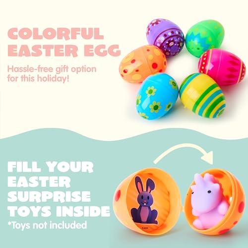 JOYIN 100 Pcs Plastic Printed Bright Easter Eggs 2.3" Tall for Easter Hunt, Basket Stuffers Fillers, Classroom Prize Supplies, Filling Treats and Party Favor