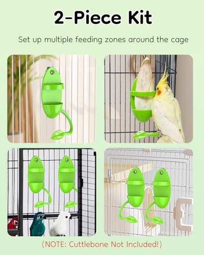 Pawfly 2 Pcs Bird Cuttlebone Holder, Cuttlefish Bone Parrot Feeding Rack, Hanging Bird Feeder with Perch, Plastic Holder for Fruits Vegetables Treats, Feeding Rack for Cockatiels