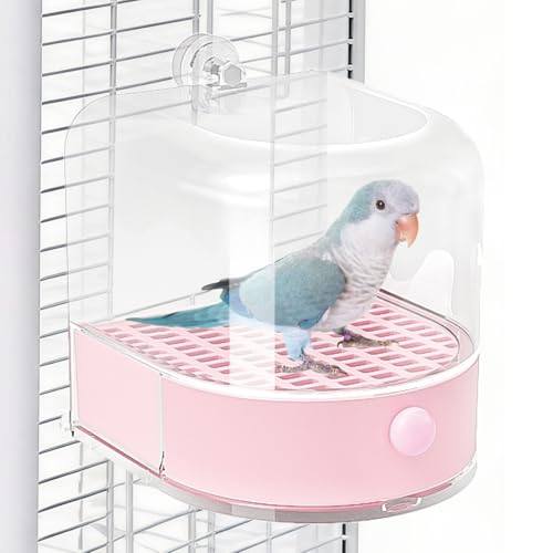 mini&moe Bird Bath for Cage, 4 in 1 Multifunction Birds House/Bath/Litter Box/Feeder Room, Bird Cage Accessories for Pet Birds Conure Budgies Cockatiels Lovebird,Finches, Parakeets, Mannikin,Pink - color: Pink