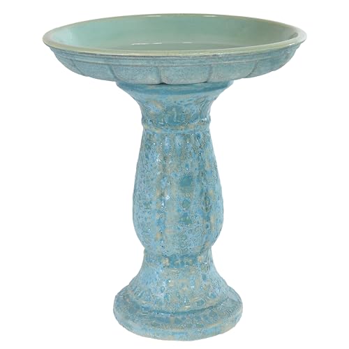 Sunnydaze Ceramic Bird Bath for Outdoors, 18” H, Blue Lava Distressed | UV-Resistant, Glazed Finish, Pedestal Bird Bath Holds Up to 10 Cups of Water, Easy Assembly, Sturdy Bird Bath for Outside - style: Blue Lava Distressed