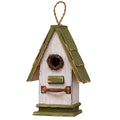 Glitzhome 10.25" L Hanging Birdhouse Green White Roof Wooden Garden Bird House for Outdoor - color: Green White