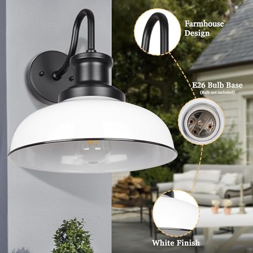 Outdoor Barn Lights, Rustic Outdoor Wall Sconces, Farmhouse Exterior Wall Mount Lights, Vintage Indoor Wall Lighting Fixtures, Industrial Lantern Lamps for Porch, Garage, Patio, Shed - color: White, size: 02RZ007-2 PACK(Not Dusk to Dawn)