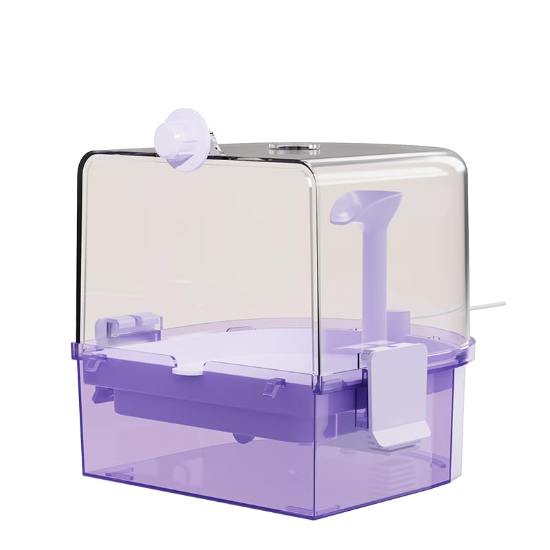 Automatic Bird Baths for Cage – Indoor Parakeet Bath with Pump, Bird Shower with 2 Modes Running Water, Bird Cage Accessory for Pet Birds Conure Budgies Cockatiels Lovebird (Purple) | Quiet auto pump with 4-layer filter & 4 refills Easy-clean clear tank o