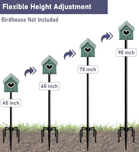 90 Inch Smart Bird Feeder Pole with 5-Prong Base, Adjustable Bird House Pole Mount Kit for Outdoors, Heavy Duty Bird Feeder Stand for Wild Birds Watching, Black - size: 90 INCH