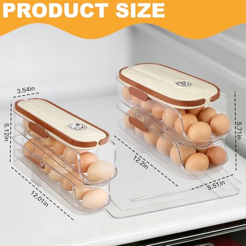 Egg Holder For Fridge, Egg Container for Refrigerator,Double Column | With Lid And Handle, BPA-Free Detachable Tray, Timer Tracker, Automatic Rolling for Kitchen, Outdoor - color: Double Column