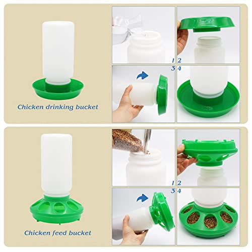2 in 1 Chick Starter Set, 0.3Gal Feeder & 0.3Gal Waterer Set Green | Chick Feeder and Waterer, Quail Feeder, Duck Feeder, Poultry Waterer, Chicken Feeder and Waterer Set, Baby Chicken Supplies - color: Green