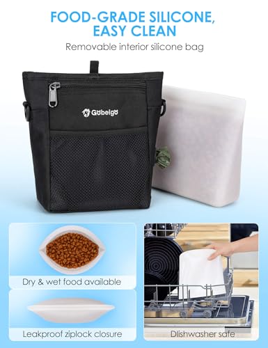 4 Cup Dog Treat Pouch with Silicone Insert Bag& Clicker(Black) | 2 Pair Magnetic Closures, Belt Clip/Waist Belt/Crossbody Wear, Zipper Pocket Poop Bag Holder for Pet Training/Daily Walking - color: Black