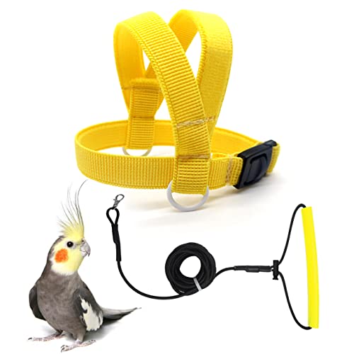 VANFAVORI Bird Harness with Buckle Clip, with 80-inch Leash,S Size, Yellow | Easy-to-wear Buckle Clip Design. For Birds Parrots Cockatiel (Weight 85-105 g). Kit Ideal for Outdoor Flying and Training