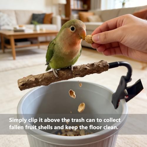 Bird Perch Stand with Clip, Adjustable & Portable Parrot Stand with Parrot Feeding Cups Bendable Training Perch for Cockatiels, Conures, Lovebirds ird cage Accessories - color: rough-cup