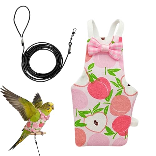 Bird Flying Suit Reusable Washable Pet Parrot Suit | Bird Traction Rope for Macaws Sparrow Parakeet Lovebird Conures Cockatiels - color: apple