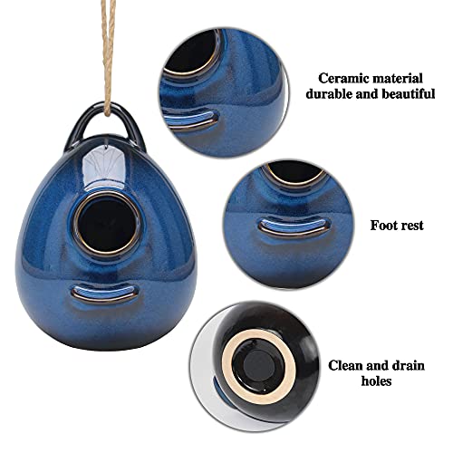 Kimdio Birdhouse Ceramic Hanging Birdhouses Bird Hut Hanging Outdoor Birdhouse for Wild Birds, Finch, Cardinal, and Bluebird - Blue - color: b - Blue