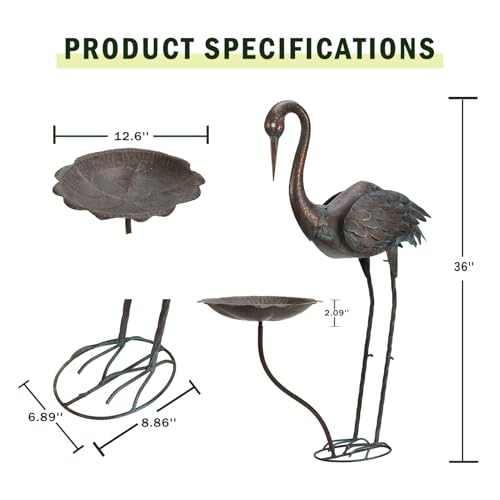 36"H Crane Bird Bath,Metal Birdbaths for Outdoor,Bird Feeders for Outdoors | Heron Garden Statues With bird bath,Vintage Birdbath for Garden Patio Lawn Decor - color: bronze