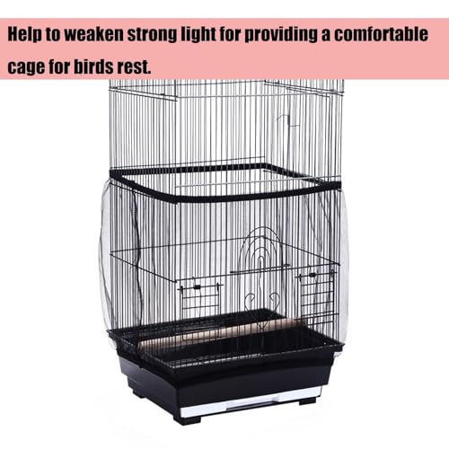 Bird Cage Seed Catcher, Large Bird Cage Cover, 75-118'' Universal Adjustable Birdcage Cover Skirt Soft Airy Nylon Mesh Net for Parakeet Macaw African Round Square Cage, Black - color: Black