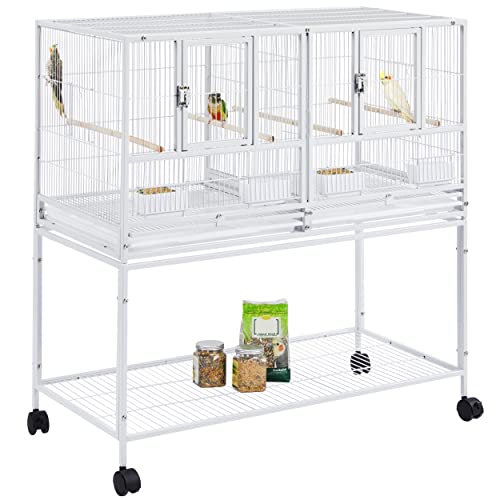 Yaheetech Stackable Divided Breeder Breeding Parakeet Bird Cage for Canaries Cockatiels Lovebirds Finches Budgies Small Parrots with Rolling Stand, White - color: White