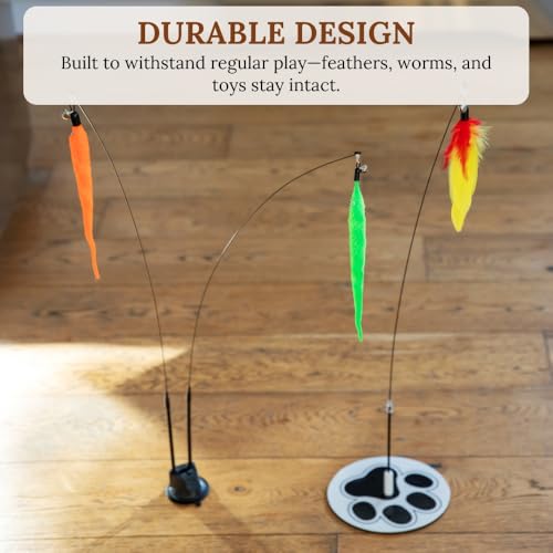 Cat Toys for Indoor Cats, Interactive Cat Toy Wand, Kitten Stuff, 9 Lures | 3 Play Modes! Set The No-topple Base On A Couch, Attach The Dual Suction Base, Or Use The Handheld Fishing Pole Wand. - color: Meow Motion Bundle