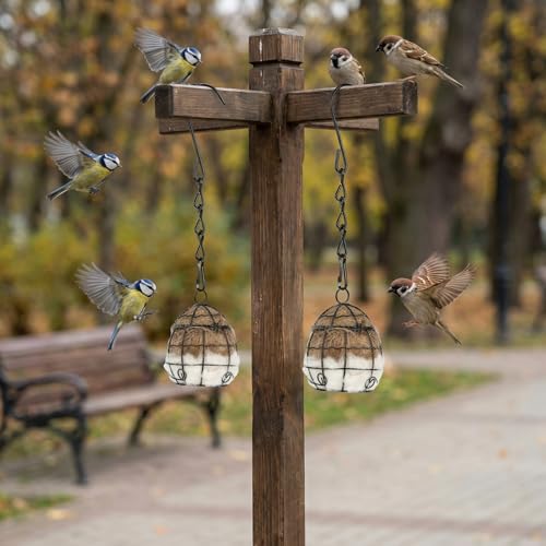 2Pcs Bird Nesting Material Holders with Natural Mixing Cotton Materia for Wild Birds Nesting Station, Refillable Hummingbird Nesting Material Cage Holder for Bird Lover Hummingbird House Material