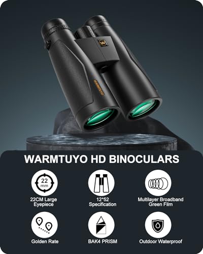 12 * 52 HD Binoculars High Powered, Binoculars for Bird Watching with Upgraded Phone Adapter,BaK4 Prisms,22mm Large Eyepiece,Clear Low Light Vision,Binocular for Hunting,Travel,Cruise