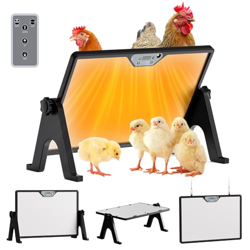 Brooder Plate for Chicks with Temp Control and Display,Dual-Sided Chicken Coop Heater with Remote,Timer Function & Cycle Work,Adjustable Angle,Safe Heater Plate for Ducks Quail Poultry Warm,13"x17"