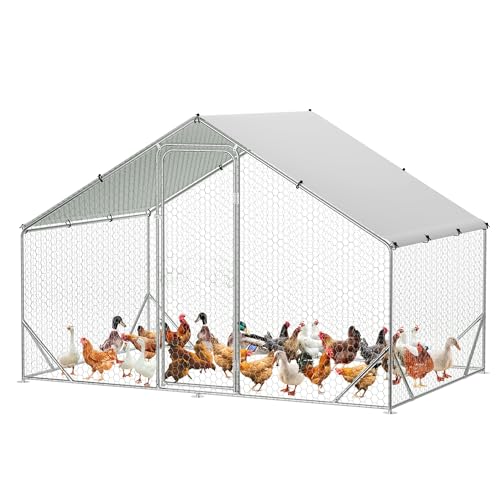 GarveeTech 6.5FT Walk in Chicken Coop Metal, Large Chicken Run with Triangular Brackets, Waterproof & Anti-UV Cover, Poultry Cage for Duck Goose Rabbit, Hen House for Yard Backyard Farm, 6.6' h - size: 9.8' x 6.5' x 6.5'