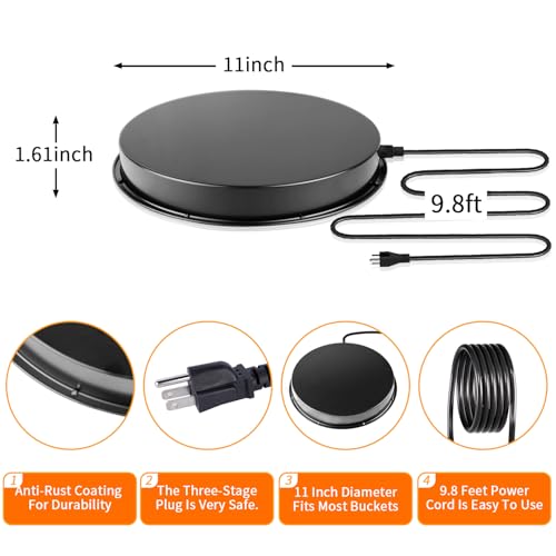 Chicken Water Heater for Winter, 110Watt Thermostat Heated Poultry Waterer Base with 9.8ft Power Cord,Suitable for Plastic/Metal Poultry Waterer (Black, 11INCH-2PACK) - color: Black, size: 11IN-2PACK