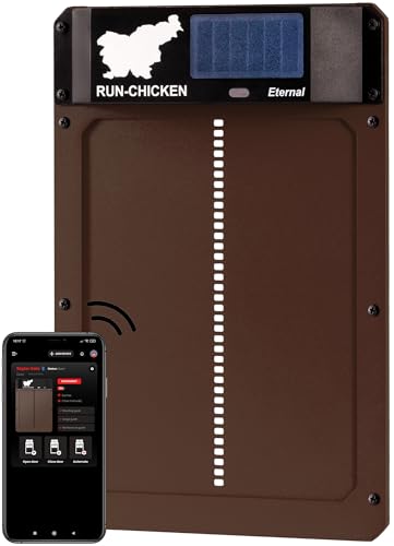 RUN-CHICKEN Door Eternal – Solar Automatic Chicken Coop Door with Built-in Solar Power & Battery Backup, Smart App & Timer Control, Weatherproof Aluminum, Predator-Proof, Easy to Install (Brown)
