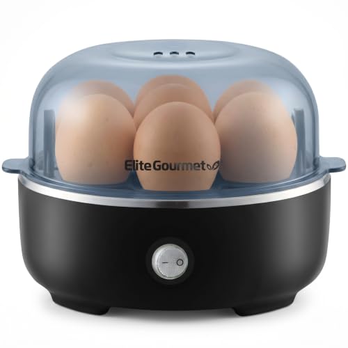 Elite Gourmet EGC115B Easy Egg Cooker, 7-Egg, BPA-Free, Classic Black | Cooks soft, medium, or hard-boiled eggs with auto shut-off - electric operation - includes measuring cup - color: Classic Black, size: 7 Egg