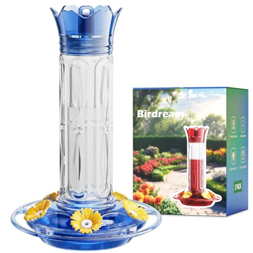 Birdream 10oz Hummingbird Feeders for Outdoors, Plastic Hummingbird Feeder with 5 Bee Guard Feeding Ports & Cleaning Brush, Gift Box Design, Leak Proof, Built-in Ant Moat, Blue - color: Blue, size: 1 Pack