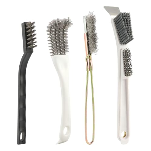Bird Cage Cleaning Brush Kit, Bird Poop Remover Cleaning Tools Accessories for Small,Medium,Large,Tall, 4-Piece Multi Function Bird Perch Set, Includes Perch Brush, Mesh Brush and 3-in-1 Wire Brush