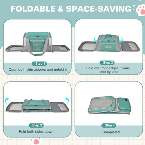 Cat Carrier Airline Approved Privacy Portable Top Load Pet Travel Bag | Soft Sided Pet Carriers for Small Cats Dogs Puppy up to 16 Lbs,Collapsible,Zipper Lock,Luggage Sleeve,2 Storage,Washable - color: Lake Green