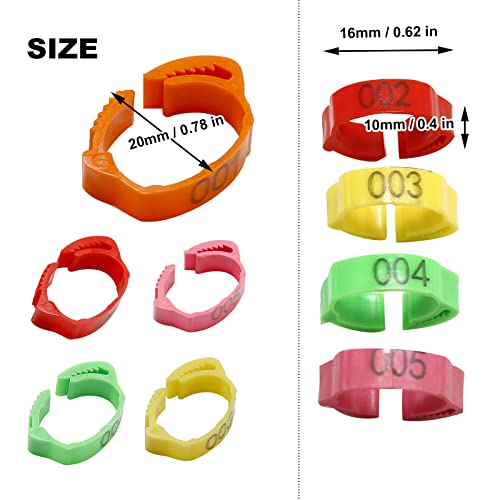 100 Pcs Chicken Leg Bands Adjustable Chicken Marker 6 Slots 20mm Chicken Leg Marker Rings Colorful Poultry Leg Rings Numbered Chicken Leg Rings (Red Rose Orange Yellow Green)