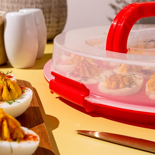 Deviled Egg Containers with Lid & Handles, 22-Count Portable Carrier, Dishwasher Safe Tray, Refrigerator Storage, High-Capacity Trays Deviled Egg Holder - Red - color: Red