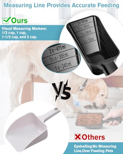 2 Cup Dog Food Scoop(2 Pack), Plastic Pet Food Scoop with Measuring Lines for Accurate Pet Food Portions,Dishwasher Safe (Black) - color: Black