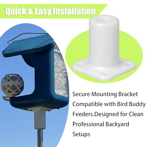 Bird Feeder Pole Mount Bracket Compatible with Bird Buddy Smart Bird Feeder | Fence/Wall/Post Mounting Bracket (White)