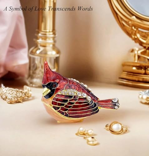 Elegant Cardinal Bird Jewelry Trinket Boxes Hinged .Keepsake Ring Box Necklace Earrings Organizer.Cardinals Gifts for Women Bird Figurines Home Decor. | ring earring organizers stroage,small keepsake,memorial red bird figurine decor - color: B-Cardinal Re
