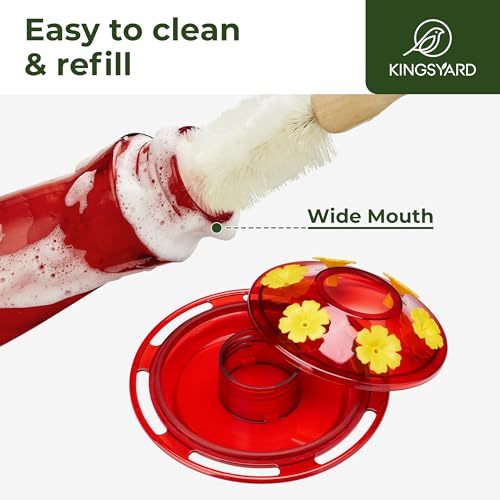 Kingsyard Glass Hummingbird Feeder for Outdoors Hanging, 14 oz Leak-Proof Humming Bird Feeders with Ant Moat & Bee Proof Feeding Ports, Hummingbird Gift for Bird Lovers (Red) - color: Updated Red