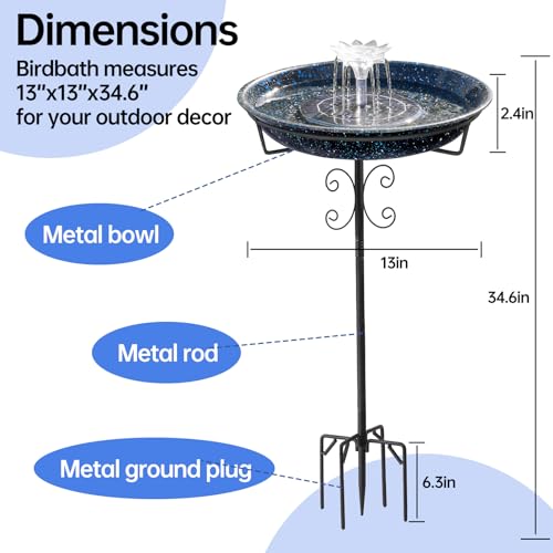 Yiabivo Solar Powered Bird Bath with Fountains for Hummingbirds,Stable Stylish Design with 5-Prong Base Stake Metal Bird Bath for Outside Yard Lawn Patio Garden(Blue) - color: White