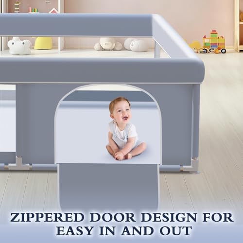 XVISHX 65 x 50 Inch Baby Playpen, Playpen for Babies and Toddlers, Baby Play Pen Playard for Indoor & Outdoor Active Center Game Fence, with Skin-Friendly Fabric and Soft Breathable Mesh, Grey - size: 65 × 50 Inch