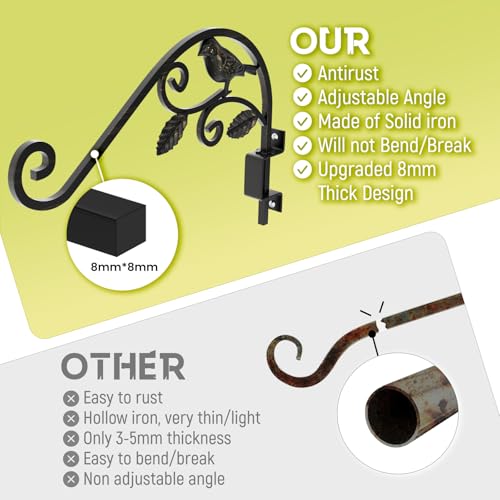 2 Pack Plant Hangers Outdoor 15.15 inch Swivel Plant Wall Hanger Sturdy Wrought Iron Plant Hangers Indoor Wall Mount, Hanging Plant Bracket for Bird Feeders, Planters, Lanterns, Wind Chime - color: Black - 2 Pack