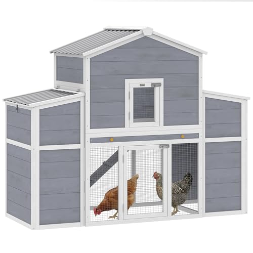PawHut 66.5" Large Chicken Coop with Waterproof Roof, Ramp for 2-4 Hens | Wooden Chicken House, 2 Nesting Boxes, Sliding Tray, Outdoor Hen House Poultry Cage, Farm, Backyard