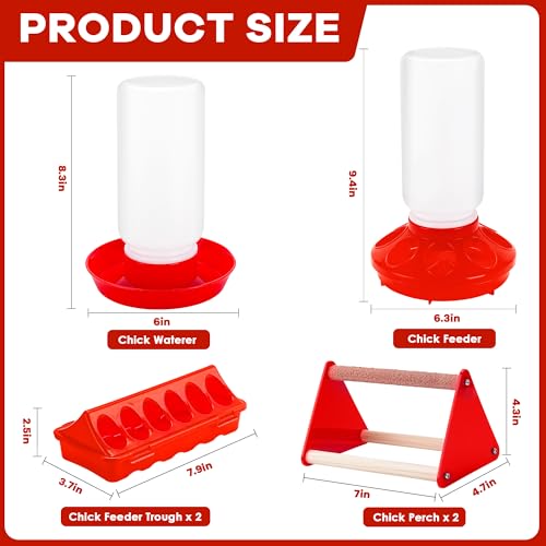 Chicken Feeder and Waterer Set, Chick Starter Kit with Chick Perch
