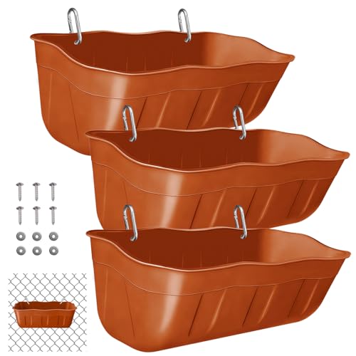Hanging Chicken Feeders,Duck Feeder Waterer,Small Feed Trough 1.3 Quart 3 Pack,Hanging Fence Feed Trough for Poultry,Terracotta - color: Terracotta, size: 1.3 Quart (3 Pack)