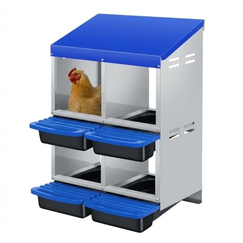Chicken Nesting Boxes, Heavy-Duty 8-Compartment Metal Chicken Nesting Box – Removable Tray, Ventilation Holes, Easy Egg Collection, Rustproof Galvanized Steel - Blue - 4 - Slot - color: Blue, size: 4 - Slot - Upgraded Version