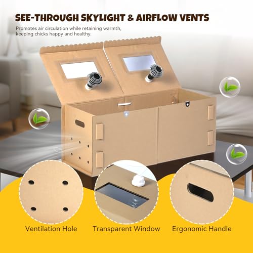 AsFrost 33" Extra Large Chick Brooder Box for 40 Chicks, Dual 75W No-Light Ceramic Heat Lamps, Adjustable Thermostat, 6 Waterproof Pads, Poultry Brooder for Quail, Rabbits & Reptiles