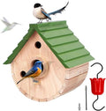 Wooden Bird House for Outside，3Holes Bird House for Bluebird Cardinals Wren Swallow, Hangding Birdhouse in Garder/Balcony/Courtyard Green - color: Green