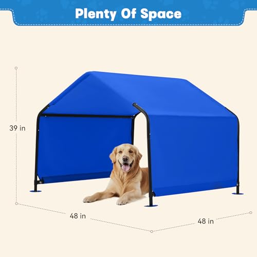Outdoor Dog Tent, 4'x4'x3' Dog Shade House Shelter for Large Medium Pets | Outside Pet Canopy House for Livestock Pigs Cats with Waterproof Roof Ground Nails, Bright Blue - color: Bright Blue