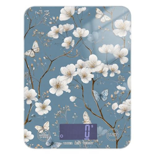 Food Scale Kitchen Scale Food Weight Scales Digital Weight Grams and Ounces Small Electronic Food Scale for Baking Cooking Blue Flowers Butterfly - color: Blue Flowers Butterfly